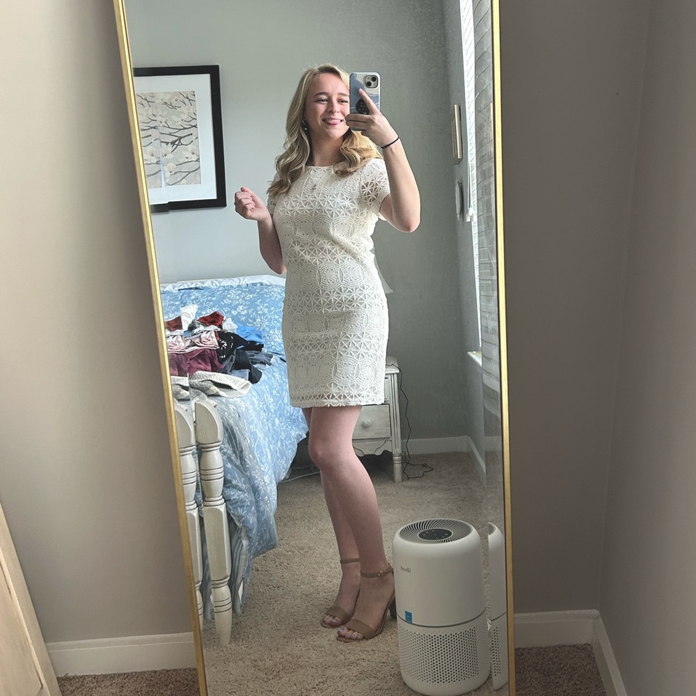 Lulus white graduation dress.